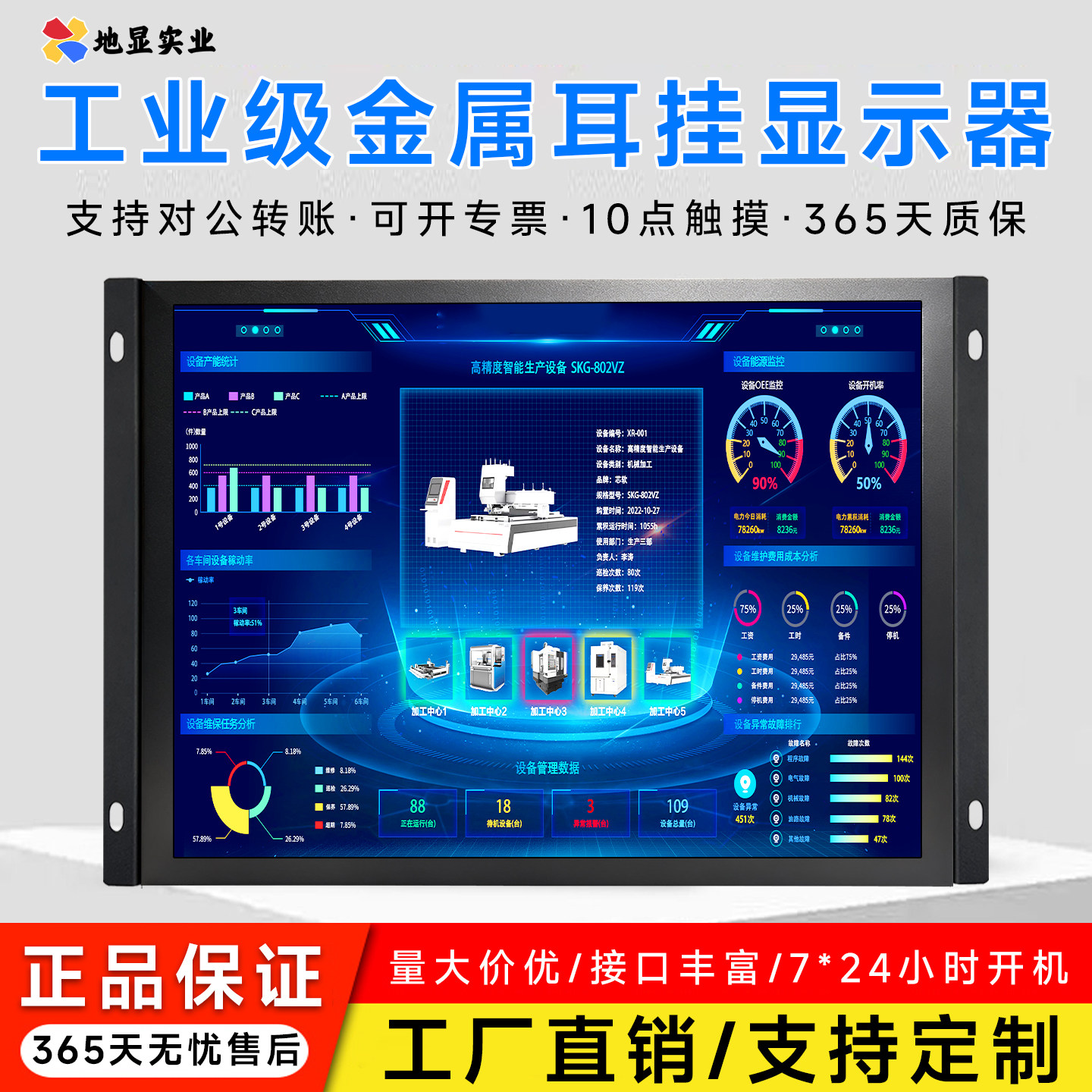 19寸正屏工业金属显示器电容触摸耳挂机柜嵌入式壁挂大尺寸显示器