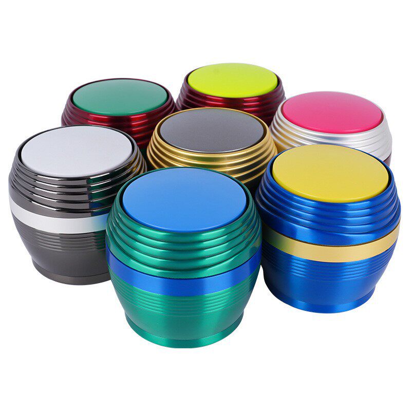 跨境新品62mm拼色蜂蜜罐磨烟器四层金属烟草鼓形研磨器碎磨器烟具