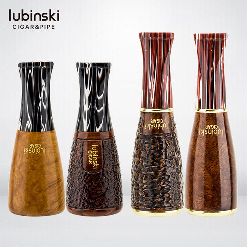 LUBINSKI雪茄烟嘴坎帕兰嘴石楠木雕花/光面多环径便携 烟嘴礼盒装