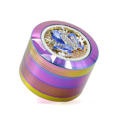 炫彩四层冰蓝镶钻动物青蛙磨烟器蜘蛛金属碎烟研磨器烟具grinder