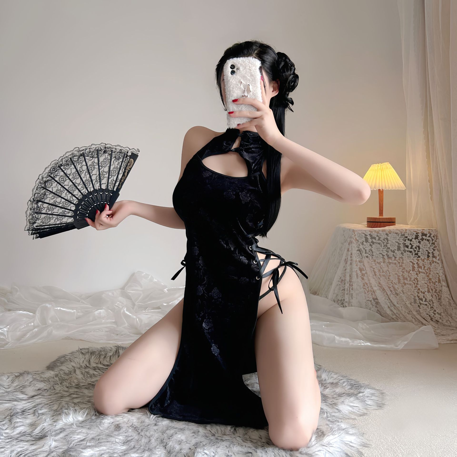 情趣内衣复古旗袍镂空侧开叉夜店制服床上诱人演出服套装角色扮演