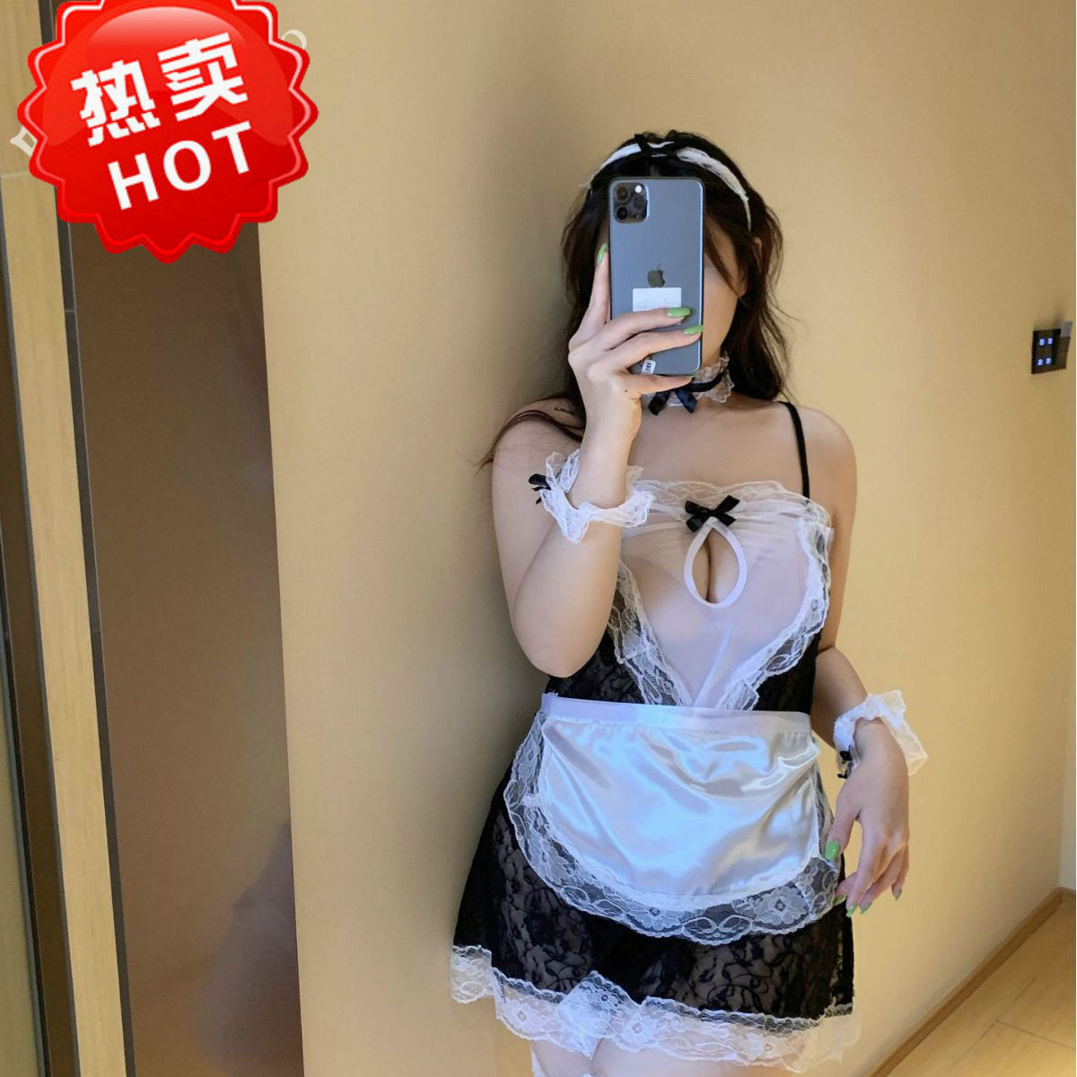 大码情趣内衣制服套装性感胖MM蕾丝网纱缕空露胸走光女仆连衣裙