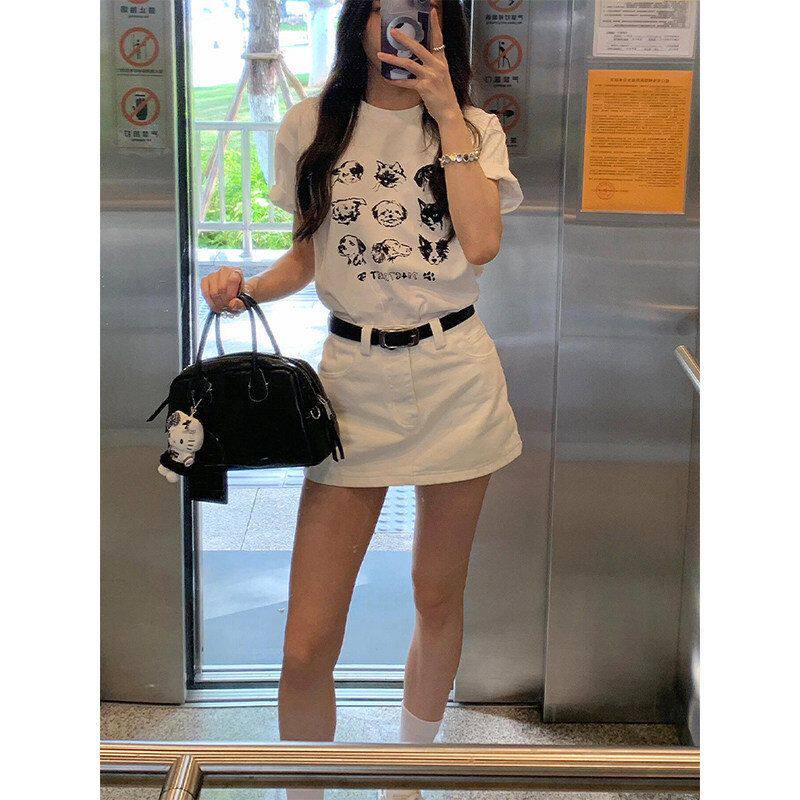 复古白色牛仔半身裙裤女夏季新款防走光高腰显瘦百搭a字包臀短裙