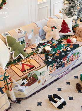 耶诞氛围感沙发盖布全盖巾沙发垫四季通用防滑坐垫子全包套罩红色