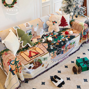 耶诞氛围感沙发盖布全盖巾沙发垫四季通用防滑坐垫子全包套罩红色