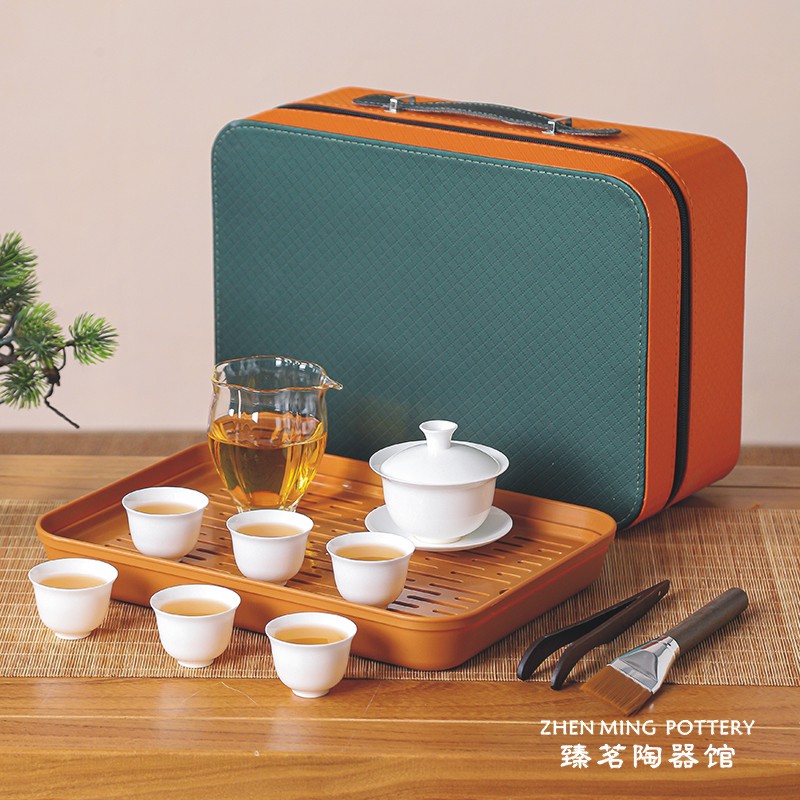 薄胎骨瓷户外旅行功夫茶具套装便携式带公杯旅行包装可定制LOGO