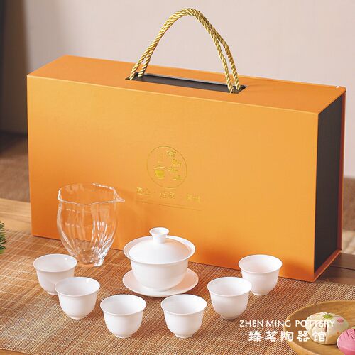 骨瓷三才盖碗茶具套装定制LOGO