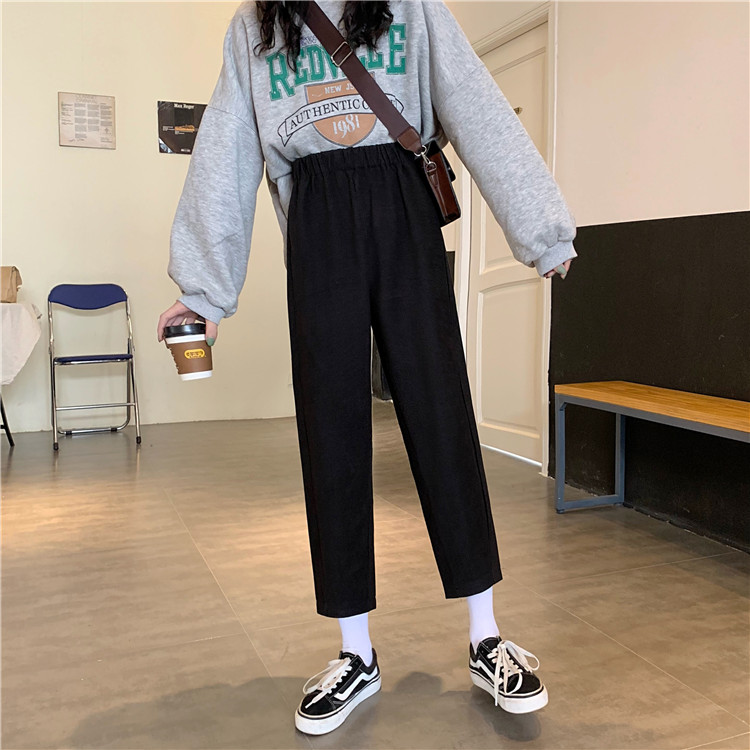 Real shot real price Korean academic style student high waist star sky Ni casual pants solid color Capris
