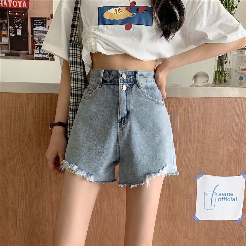 Real shot and real price new summer versatile shorts women's Korean version with holes, high waist and thin hairline hot pants