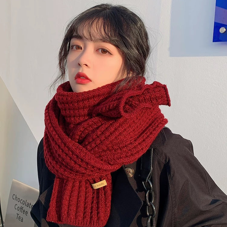 新款2024百搭男女韩版针织纯色简约围巾秋冬季保暖粗毛线围脖