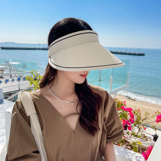空顶遮阳帽女春夏户外防晒帽子夏天遮脸防紫外线发箍大帽檐太阳帽