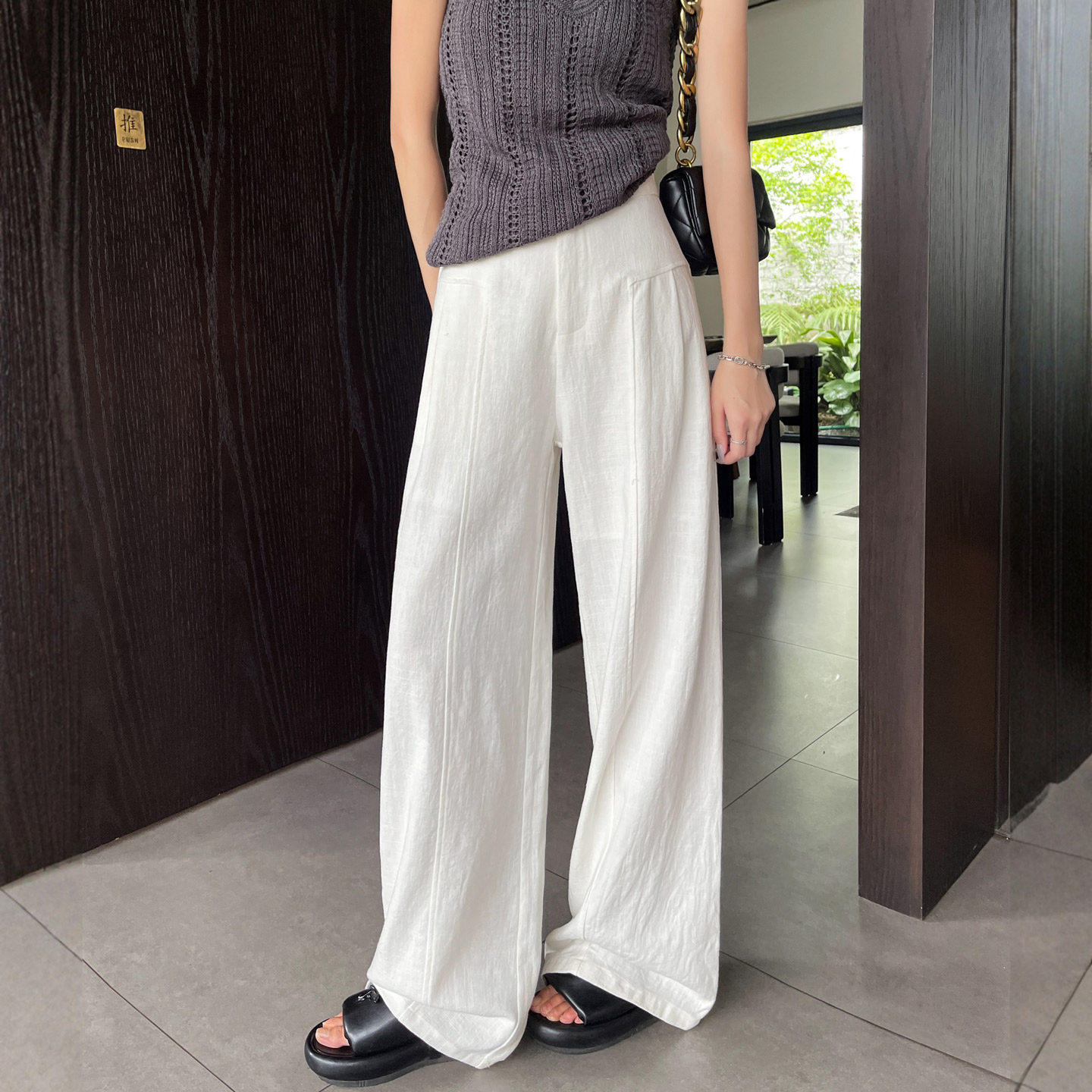 白色亚麻阔腿裤女夏季薄款高腰垂感苎麻老钱风直筒西装棉麻休闲裤,女装/女士精品,休闲裤,淘宝优惠券,粉丝福利购,淘宝优惠卷
