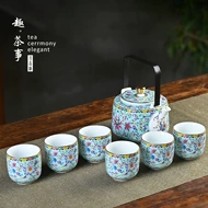 binh tra gom su Cao cấp men trà cho gia đình phong cách Trung Hoa phòng khách trọn bộ trà Cảnh Đức Trấn bộ tay cầm gốm ấm trà tách trà ấm sứ trắng bộ ấm trà gốm