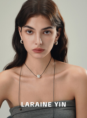 小众简约设计s925纯银纹理珠吊坠项链长款黑色蜡绳秋冬毛衣链