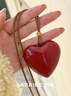 复古安可拉红色大爱心项链小众高级感情侣项链时髦fever博主同款
