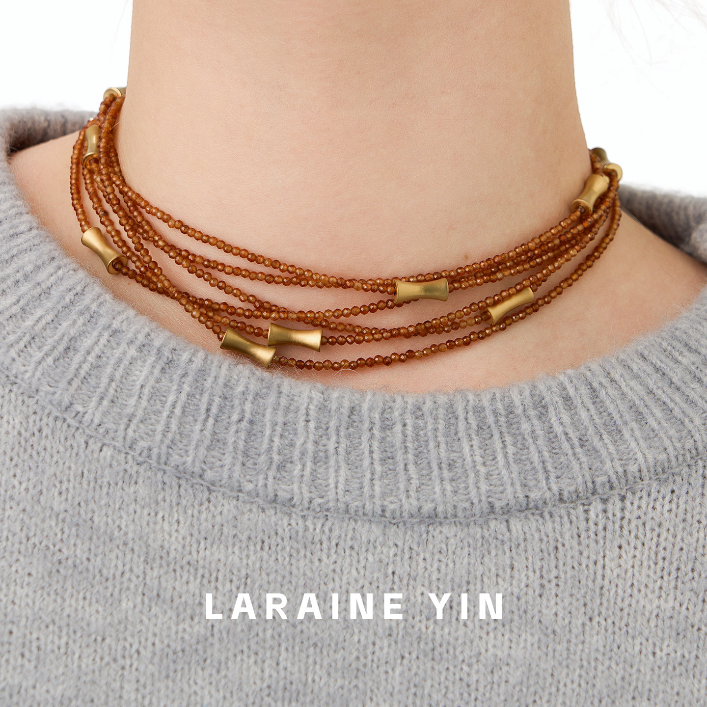 【买3免1】原创手工石榴石竹节串珠项链长款新年叠戴轻奢毛衣链女