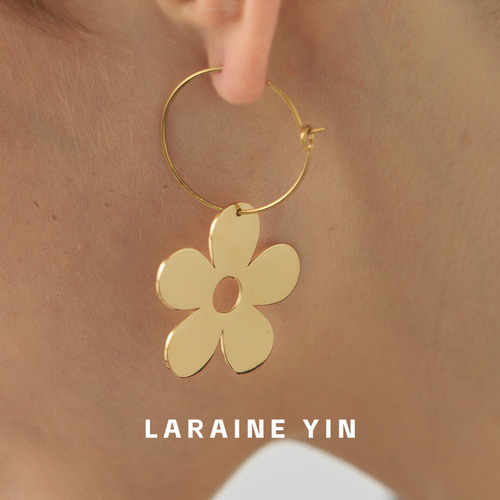 LARAINE YIN小众光面大花两戴耳环 欧美 ins 风高级感耳坠耳圈