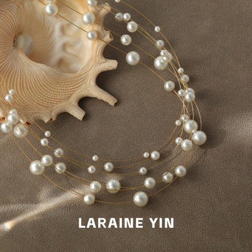 LARAINE YIN多层珍珠锁骨链女 轻奢小众高级感满天星choker礼物