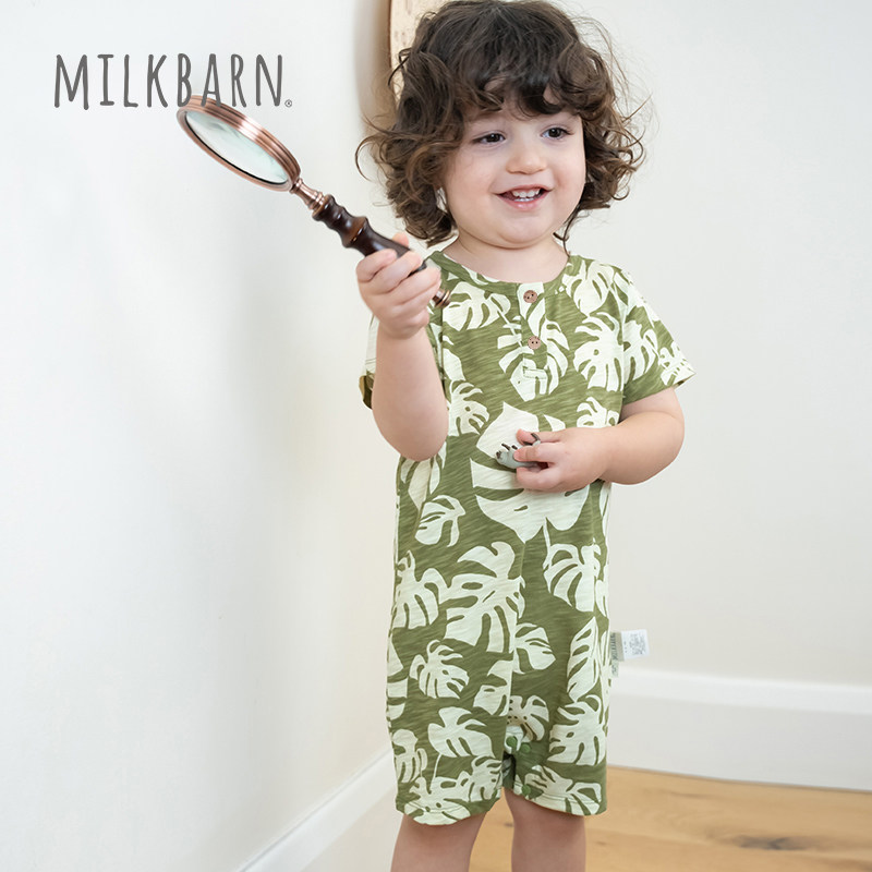 Milkbarn春夏新品婴儿短袖连体衣服男女宝宝哈衣纯棉爬爬服
