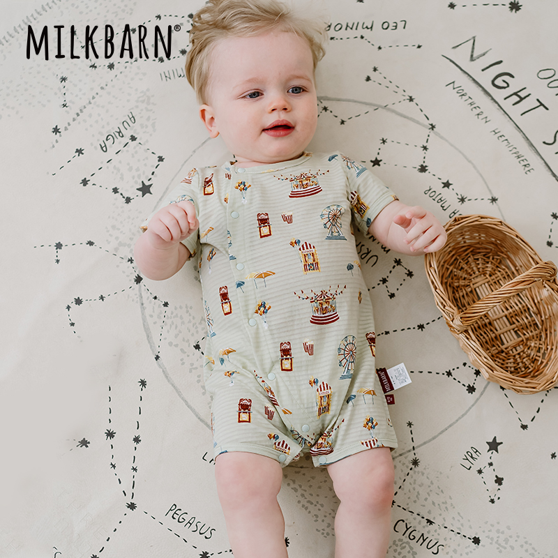 Milkbarn婴儿连体衣服新生儿夏季哈衣宝宝纯棉睡衣爬爬服