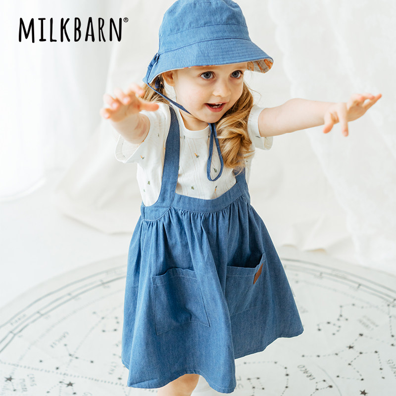 Milkbarn儿童牛仔背带连衣裙女宝宝无袖吊带洋气长裙子