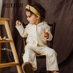 Milkbarn儿童家居服男童睡衣睡裤 女孩秋冬德绒保暖空调服 套装
