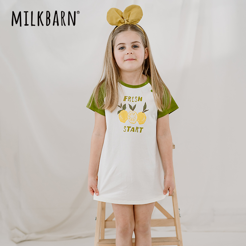 Milkbarn女童连衣裙儿童短袖T恤裙子女孩宝宝夏季公主裙