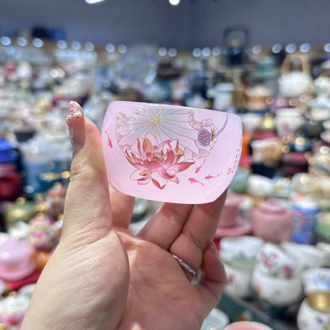 粉色琉璃杯主人杯单杯个人专用喝茶品茗杯功夫茶具家用客杯不烫手图片