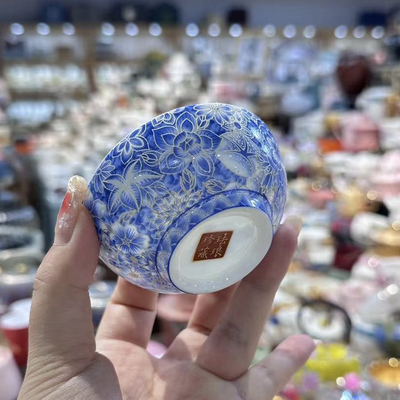 青花珐琅彩掐丝银陶瓷茶杯家用功夫茶具宽口茶碗杯子茶盏单杯