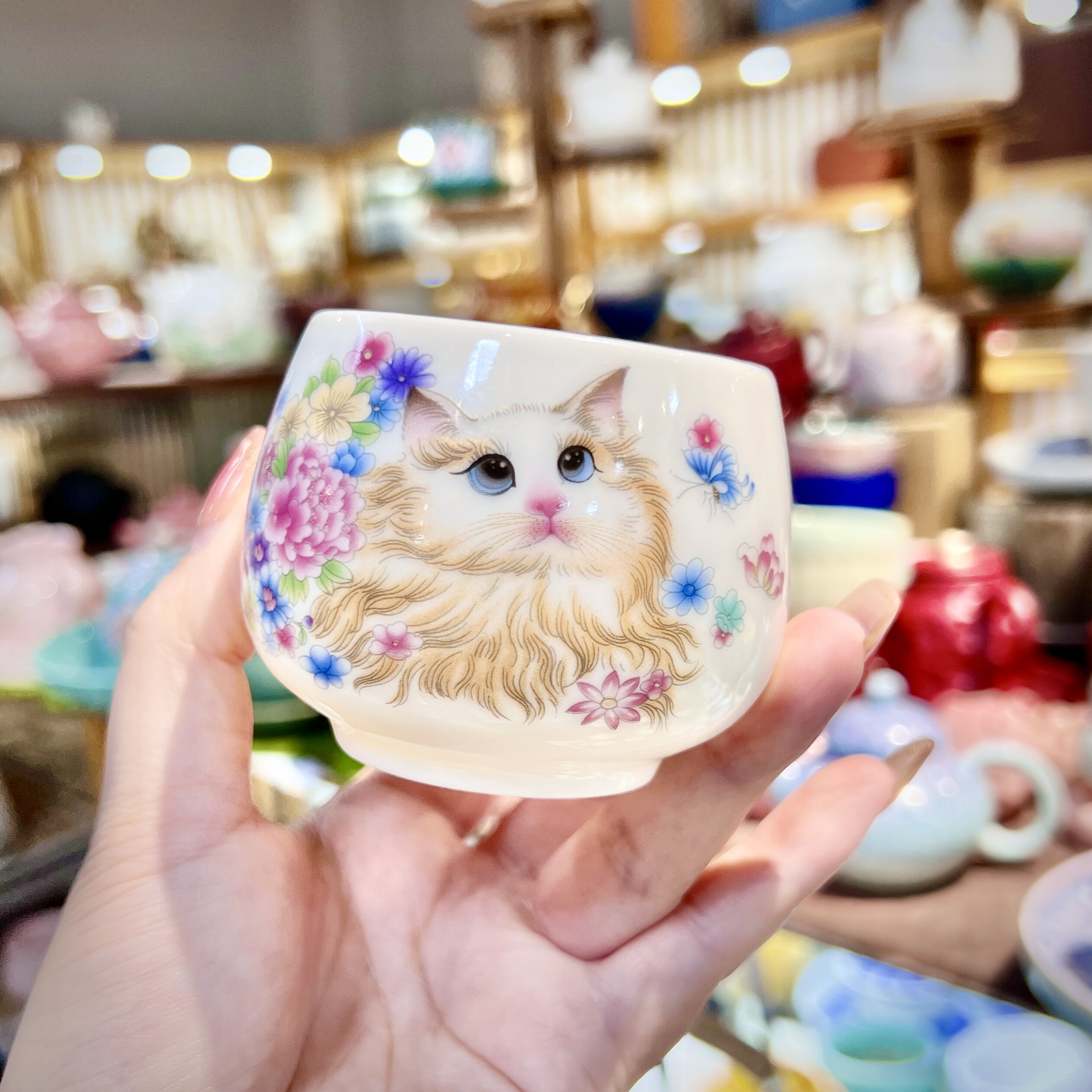 羊脂玉瓷猫咪主人杯单杯女士个人茶杯