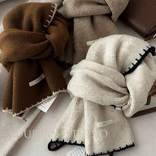 小香风羊毛混纺针织毛线围巾女冬季学生保暖百搭高级围脖桐庐厂家