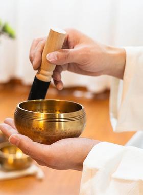 高档空铜颂钵梵音钵盂尼泊尔手工日式瑜伽冥想钵音碗铜磬静心容器