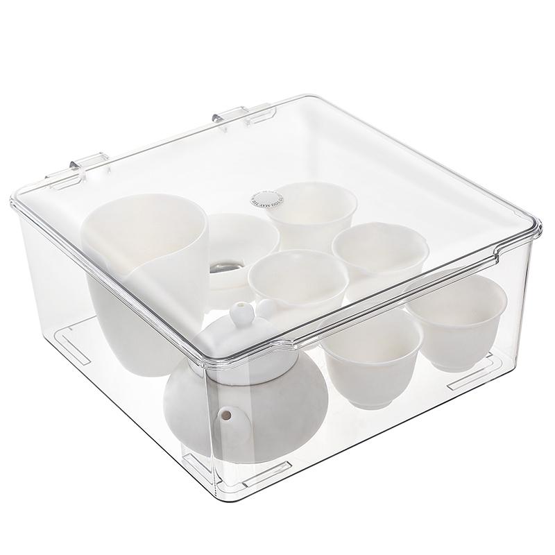 茶具收纳盒带盖防尘冰箱整理桌面透明放零食功夫茶酒亚克力杯子