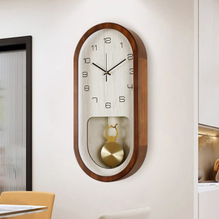 实木挂钟客厅家用时尚客餐厅钟表创意轻奢挂墙式时钟现代简约挂钟