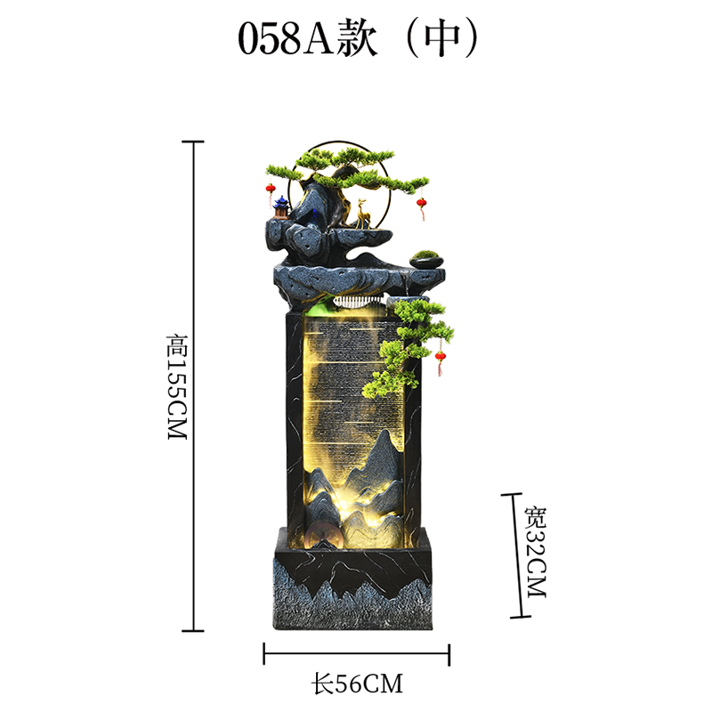 客厅高山流水生财摆件办公室开业礼品装饰迎客松假山喷泉水景落地
