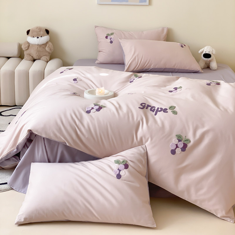 2025新款全棉100S刺绣纯色纯棉长绒棉四件套