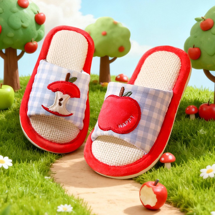苹果儿童亚麻拖鞋男童女童防滑