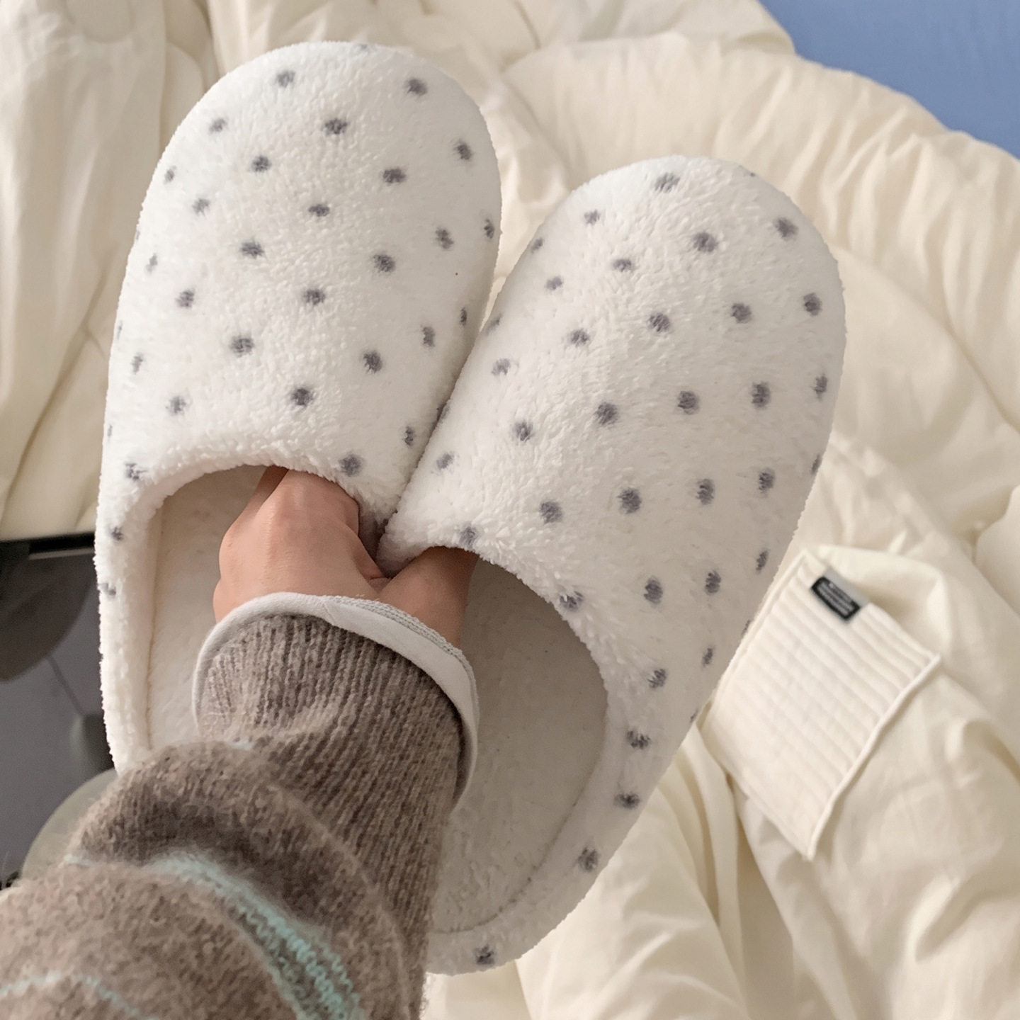 波点儿童棉拖鞋女童防滑秋冬新款