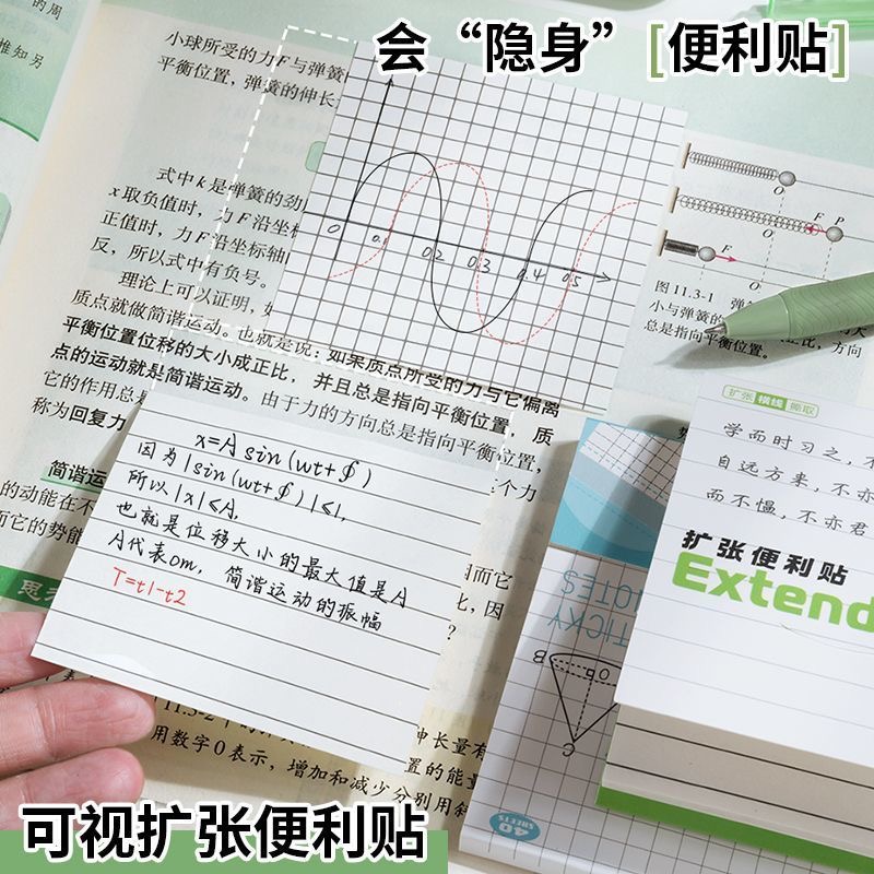 扩张便利贴透明不遮挡可撕折叠任意贴ins风高颜值学生专用高中错题记重点改作业有粘性便签本横线网格空白本