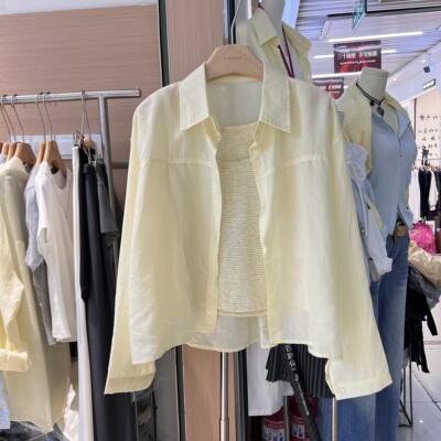 防晒衣女夏季2026新款宽松薄款衬衫条纹吊带两件套百搭小个子套装