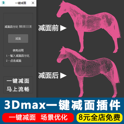 3Dmax一键减面插件文件变小场景优化防卡顿神器布线规整模型精度