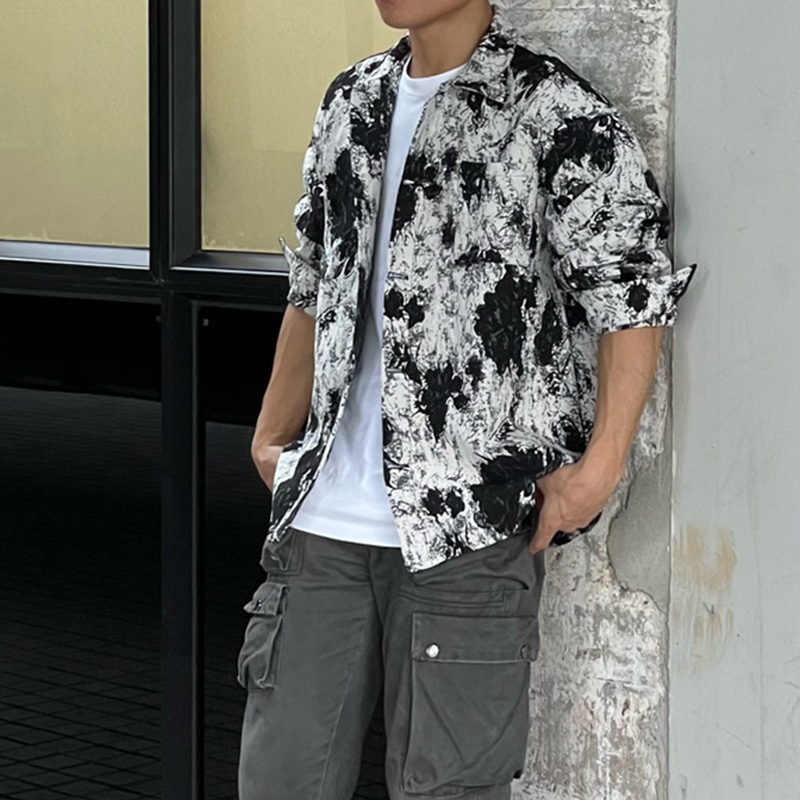 内廷涂鸦提花呢料衬衫春秋长袖