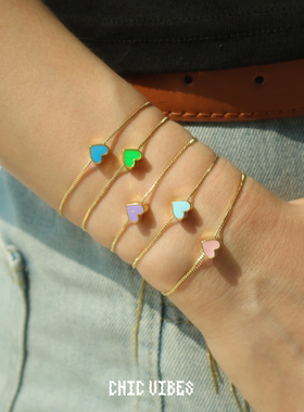 ChicVibes 【多巴胺糖心手链】夏日海边多巴胺糖心彩虹手链ins风