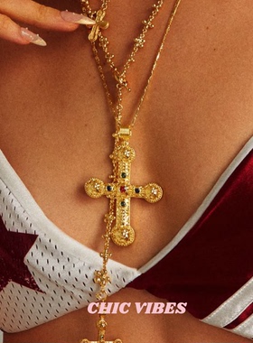 ChicVibes 【哥特复古十字架链】长款街头风朋克十字架项链毛衣链