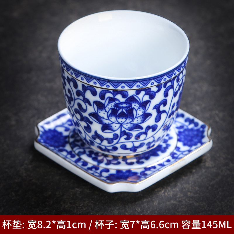 青花瓷茶杯手工描金陶瓷功夫茶具品茗杯德化白瓷主人杯单杯小茶盏
