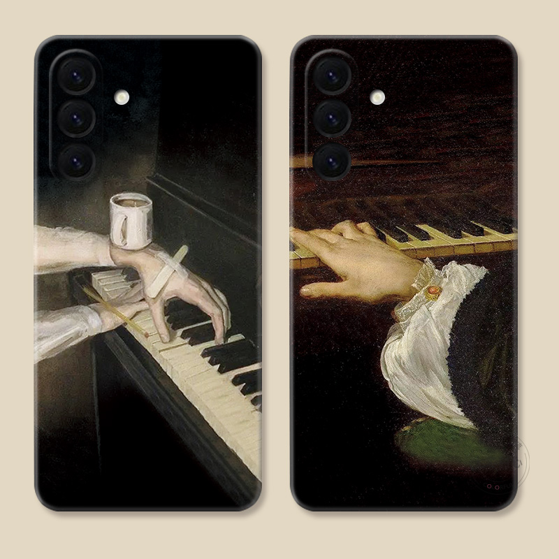 油画艺术适用三星A56手机壳A73A72A71A70A55A54A53A52A36A35A34A33A26a25弹钢琴手指文艺音乐生复古创意女款