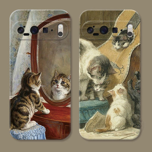 古风文艺猫咪适用谷歌Pixel10手机壳9pro/8/7/6A可爱XL法式油画复古女款软