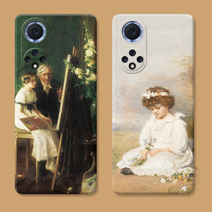 学画画的小女孩适用华为nova10手机壳12/11ultra创意9油画8se活力版7pro艺术6文艺5z新款4e女款3i软2splus