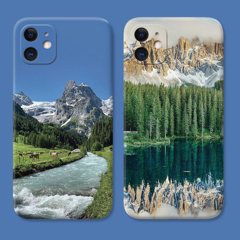 雪山牧场适用iPhone13苹果12手机壳11小清新14文艺15promax防摔16plus硅胶mini女款耐脏迷你软