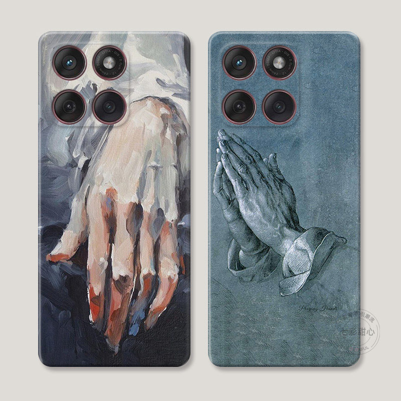 祈祷双手适用摩托罗拉edge60pro手机壳50/40/S30/G86G85G84G75G56G55G54艺术手指油画文艺复古女款耐脏防摔软